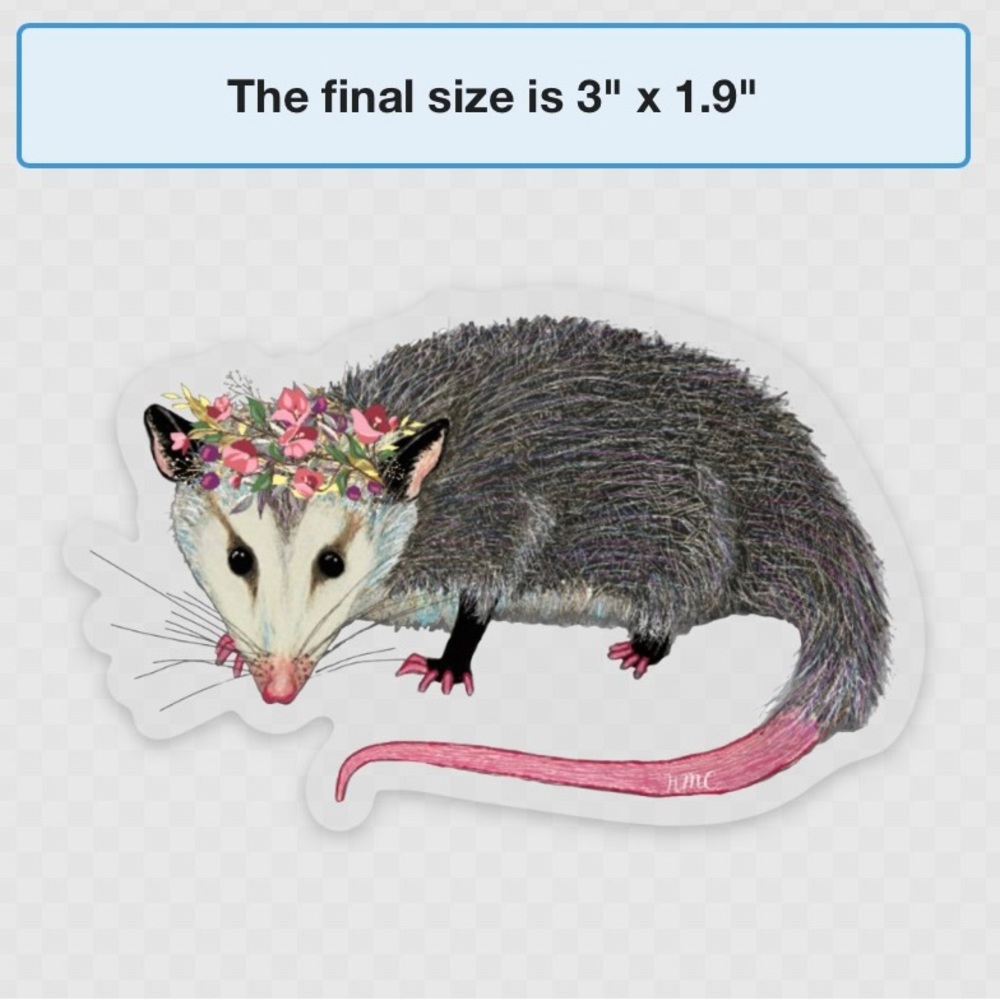 Possum with flower crown waterproof sticker